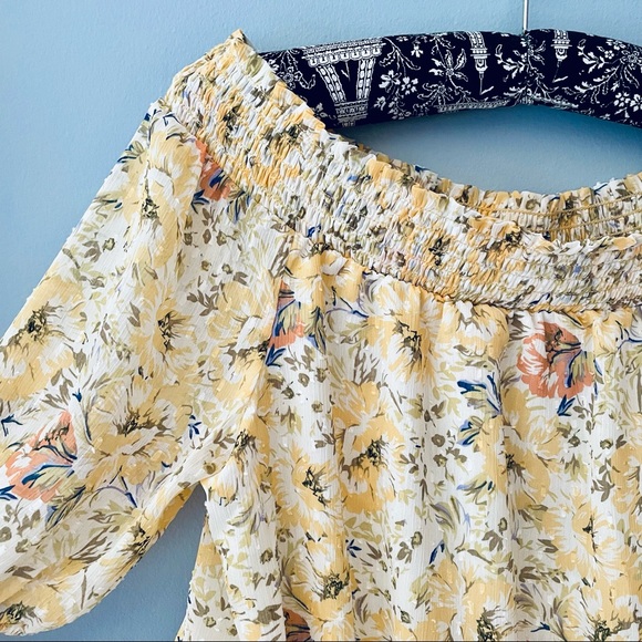 Joie Off the Shoulder Swiss Dot Top - Yellow Floral - Picture 2 of 9